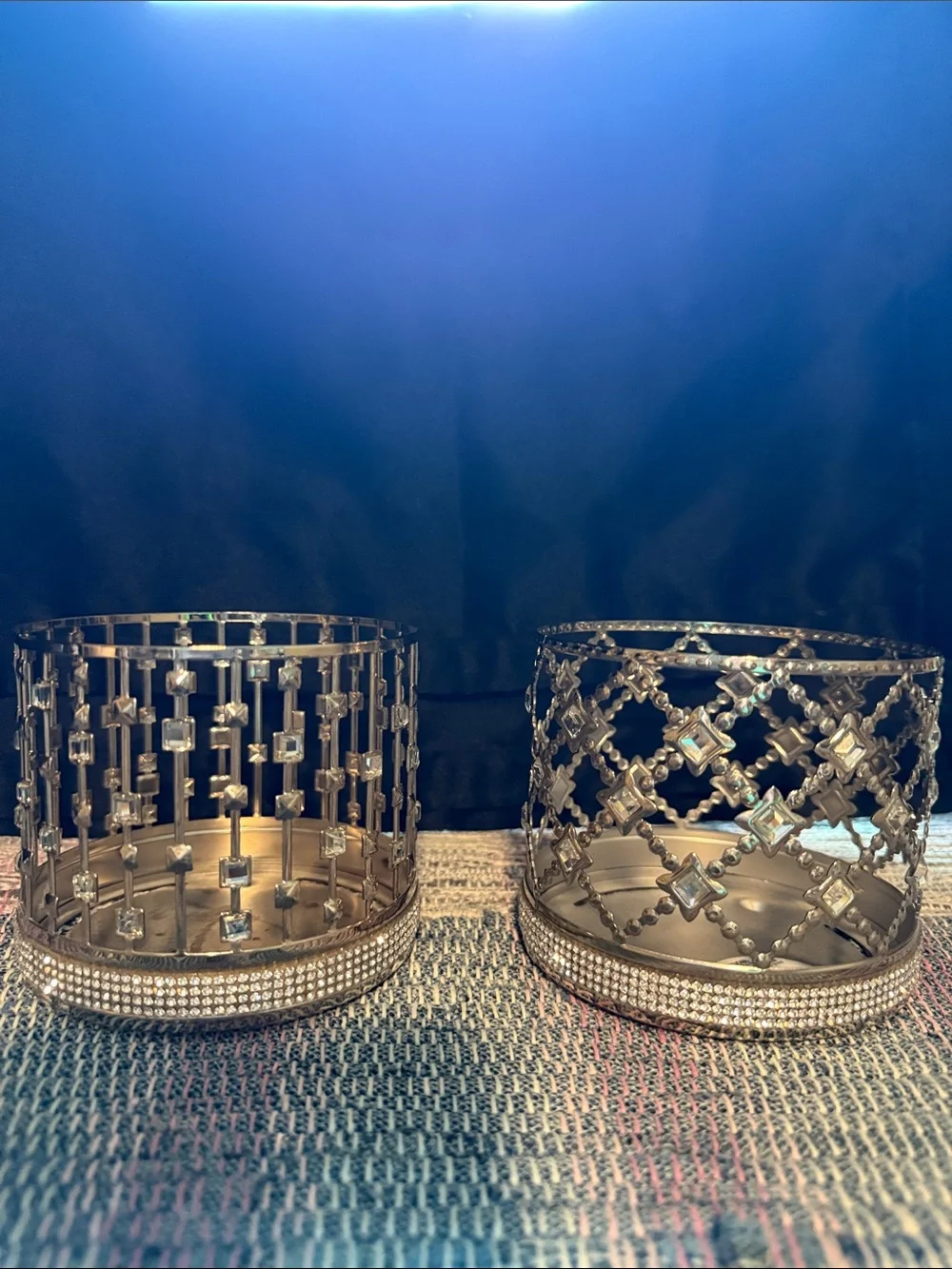 Decorative Metal Candle Holders with Crystal Accents - Set of 2